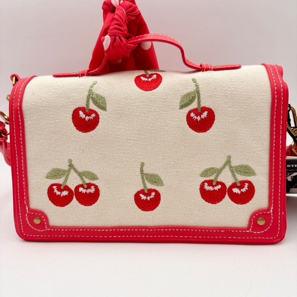 Steve Madden BMAZIE Cherry Embroidered Crossbody‎ Bag Red White Polka Dot Scarf - Picture 4 of 16